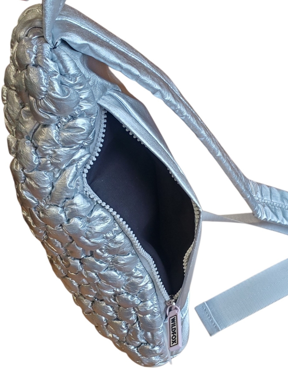 RARE Wildfox Cloud Quilted Metallic Silver Crossbody Sling Bag NEW - Picture 8 of 12